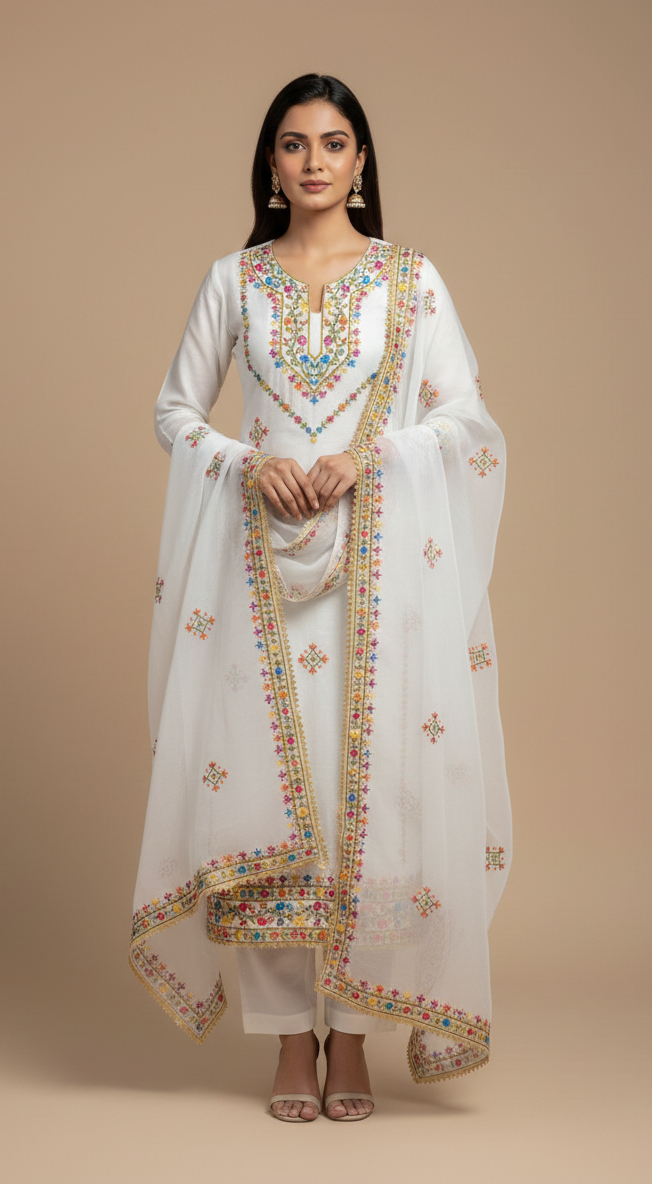 3 Pcs Women's Unstitched Chikankari Embroidered Suit S1013