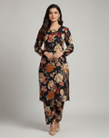 Cotton Black Women's Unstitched Printed 2 Pcs Suit S1001