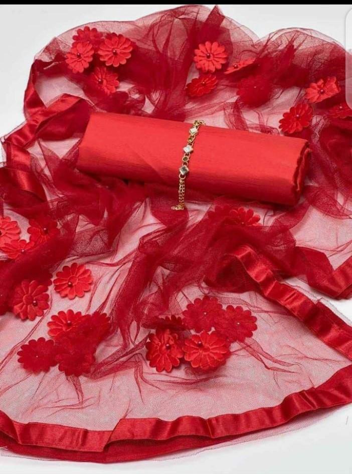 3 Pcs Women's Unstitched Katan Silk Plain Suit S1010