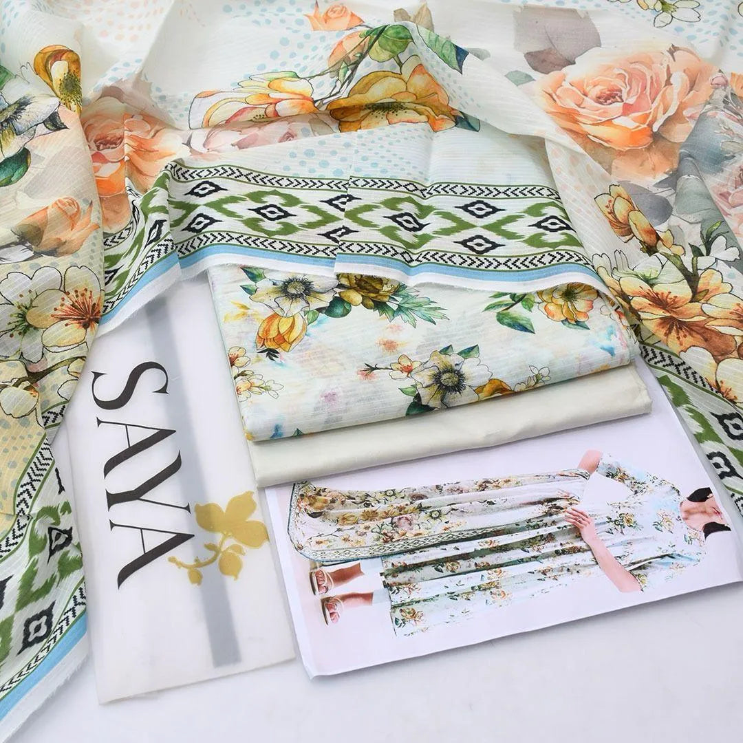 3 Pcs Women's Unstitched Printed Suit S1027