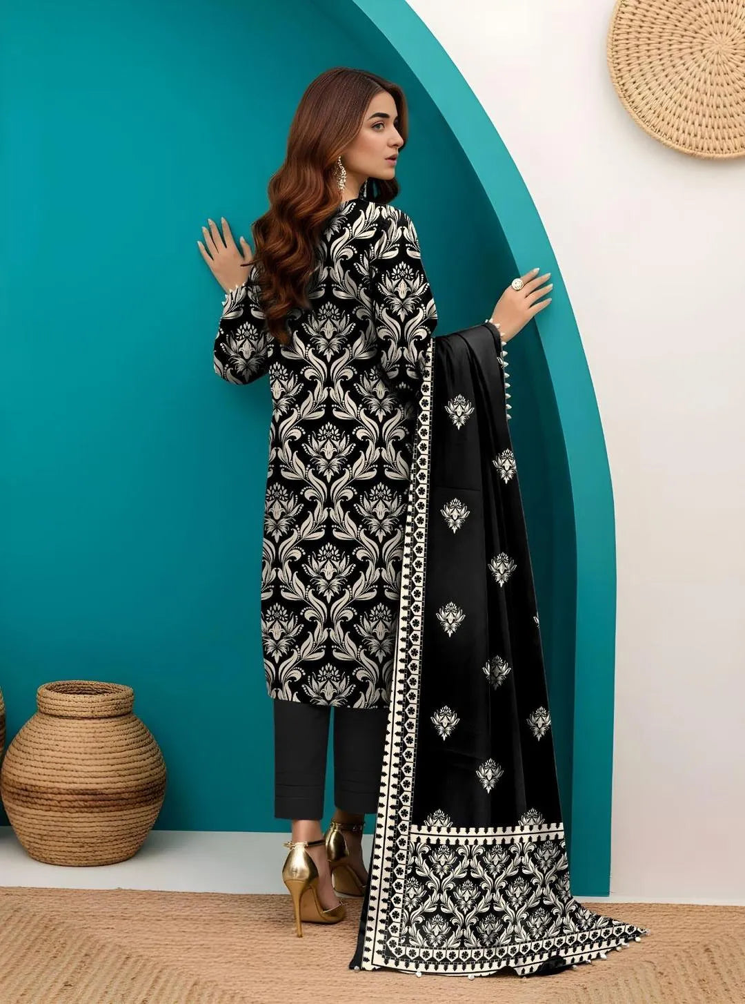 3 Pcs Women's Unstitched Printed Capriva Noor Festive Wear S1025