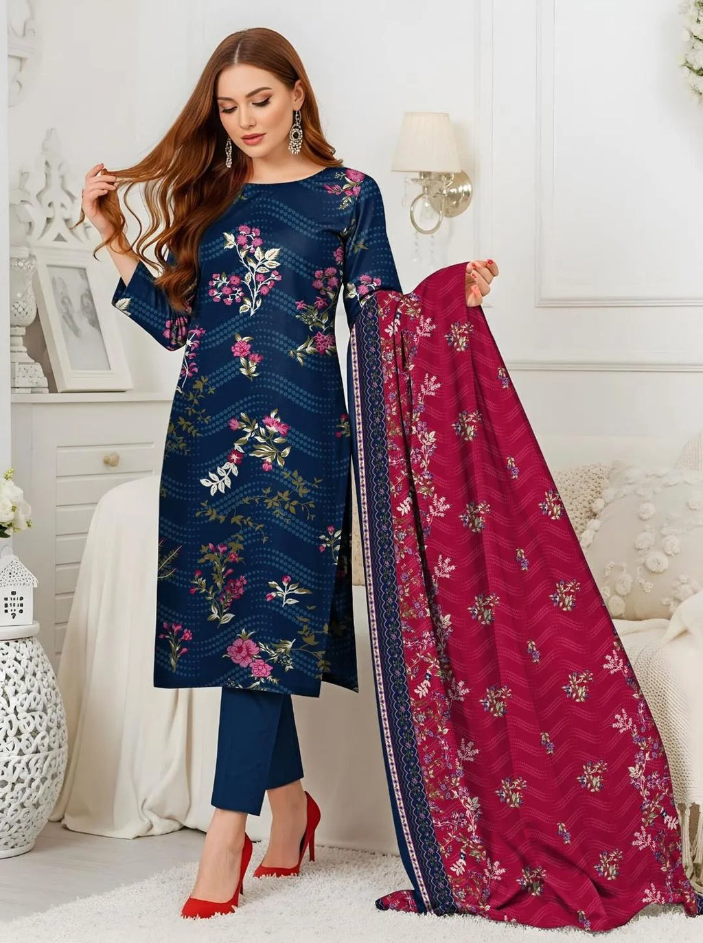 3 Pcs Women's Unstitched Printed Capriva Royal Eid Drop S1023