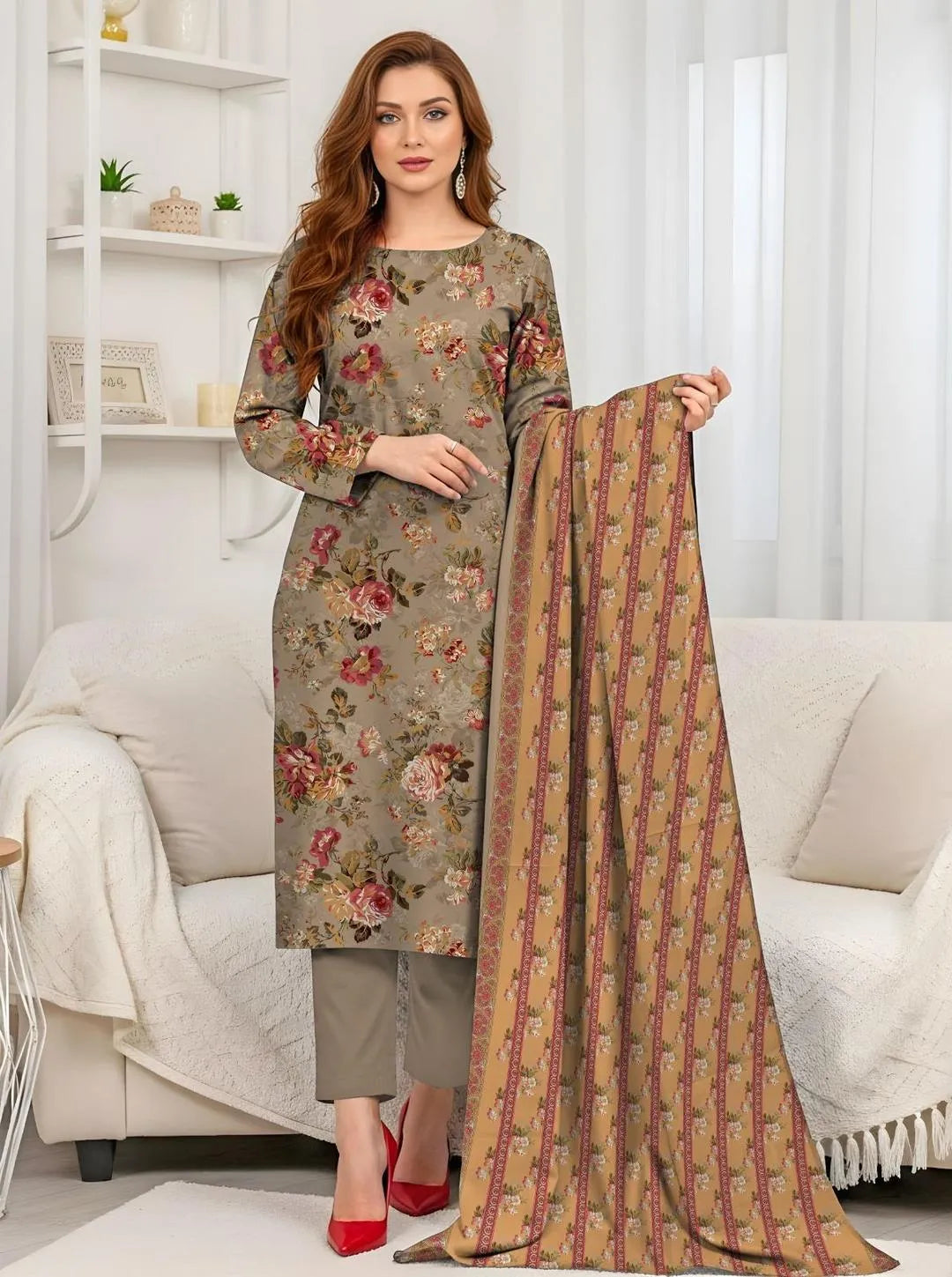 3 Pcs Women's Unstitched Printed Eid Serenity – Limited Edition S1022