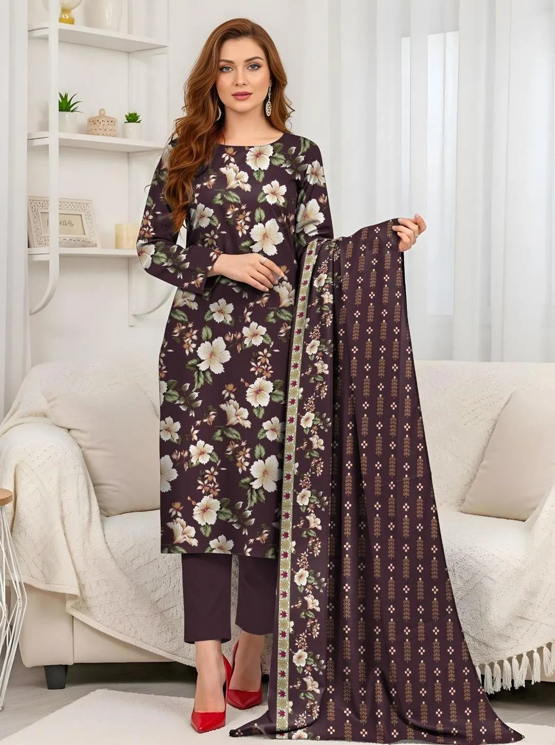 3 Pcs Women's Unstitched Printed Shehnai Eid Festive Suit S1021